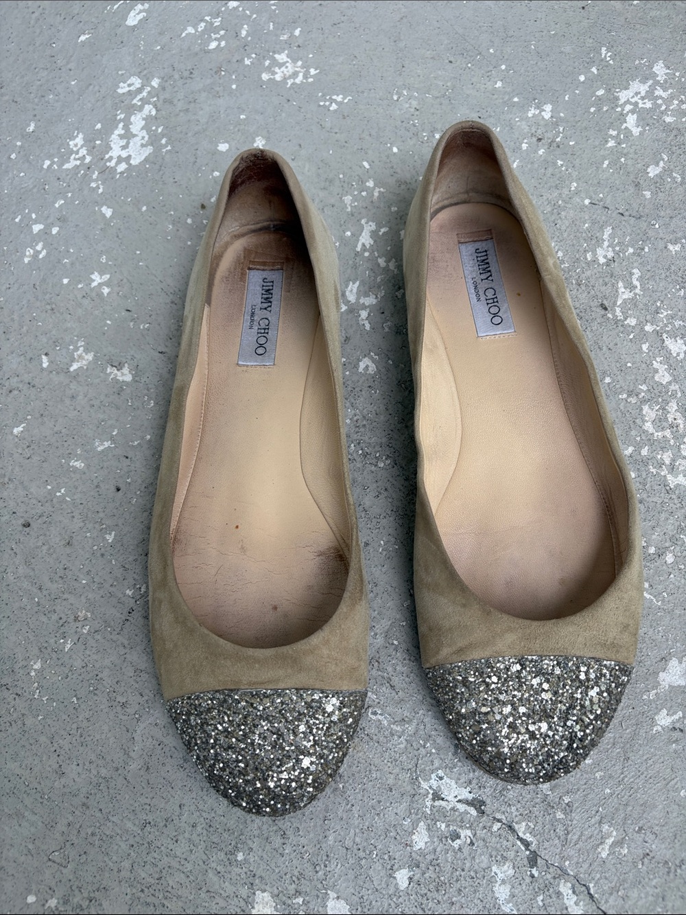 Jimmy Choo suede with glitter toe cap ballet flats